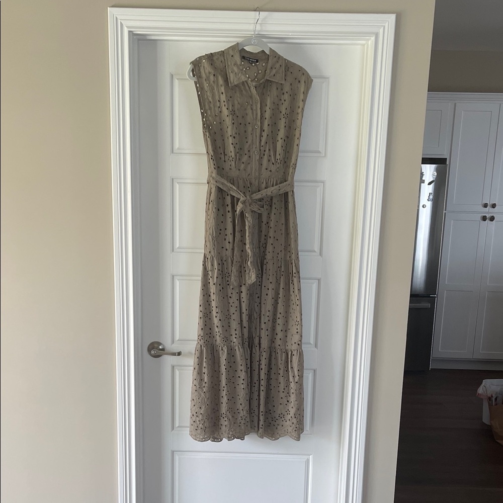 Steve Madden Taupe Sleeveless Eyelet Maxi Dress with Waist Tie